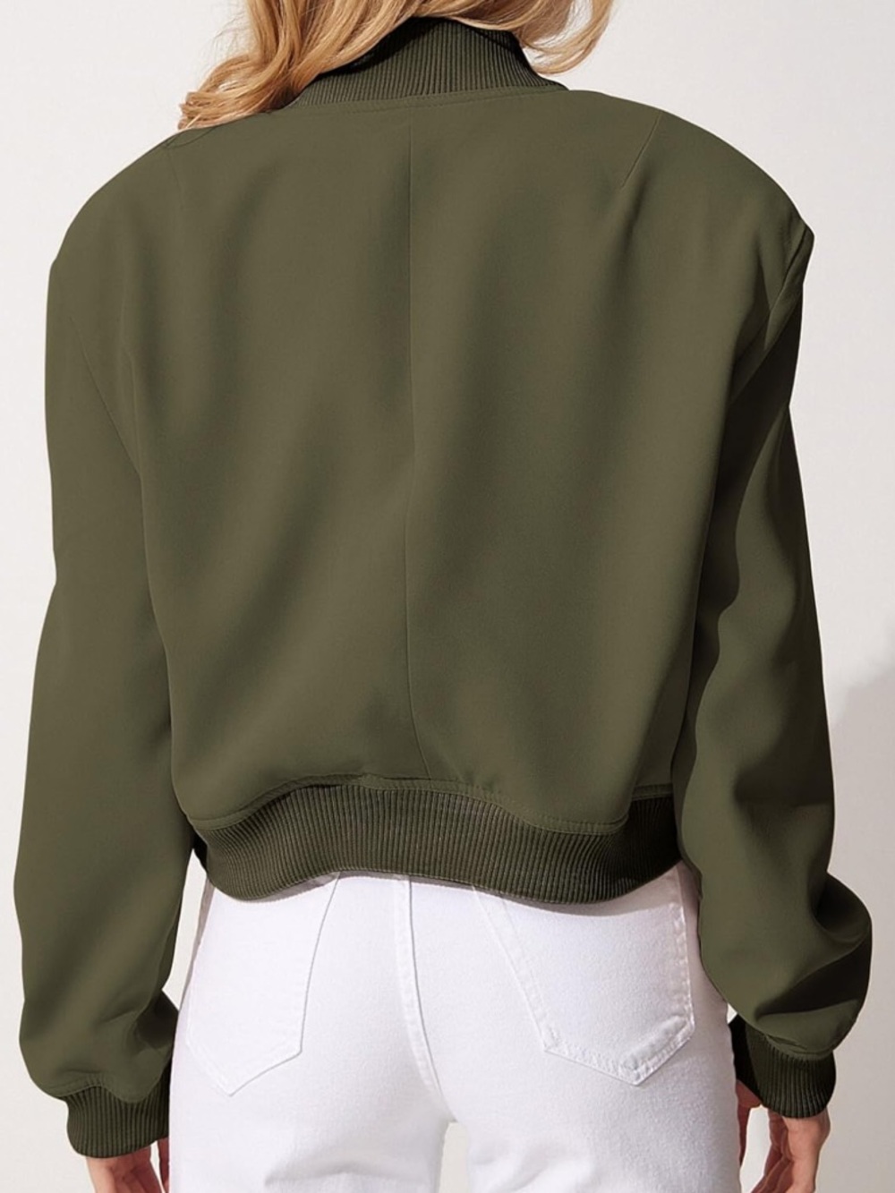 Cropped Baseball Bomber Jacket Button Down Stand … - image 5